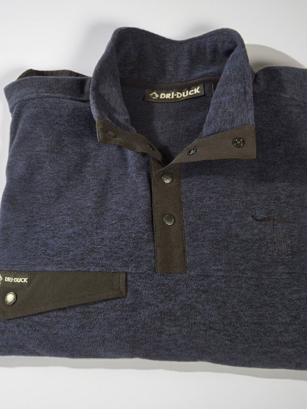 Dri-Duck Snap Placket Fleece Pullover Sweatshirt Xl Embroidered Logo Navy Blue